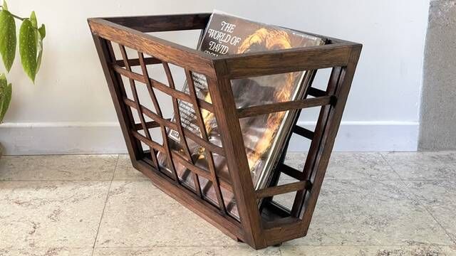 Vintage woven oak magazine rack