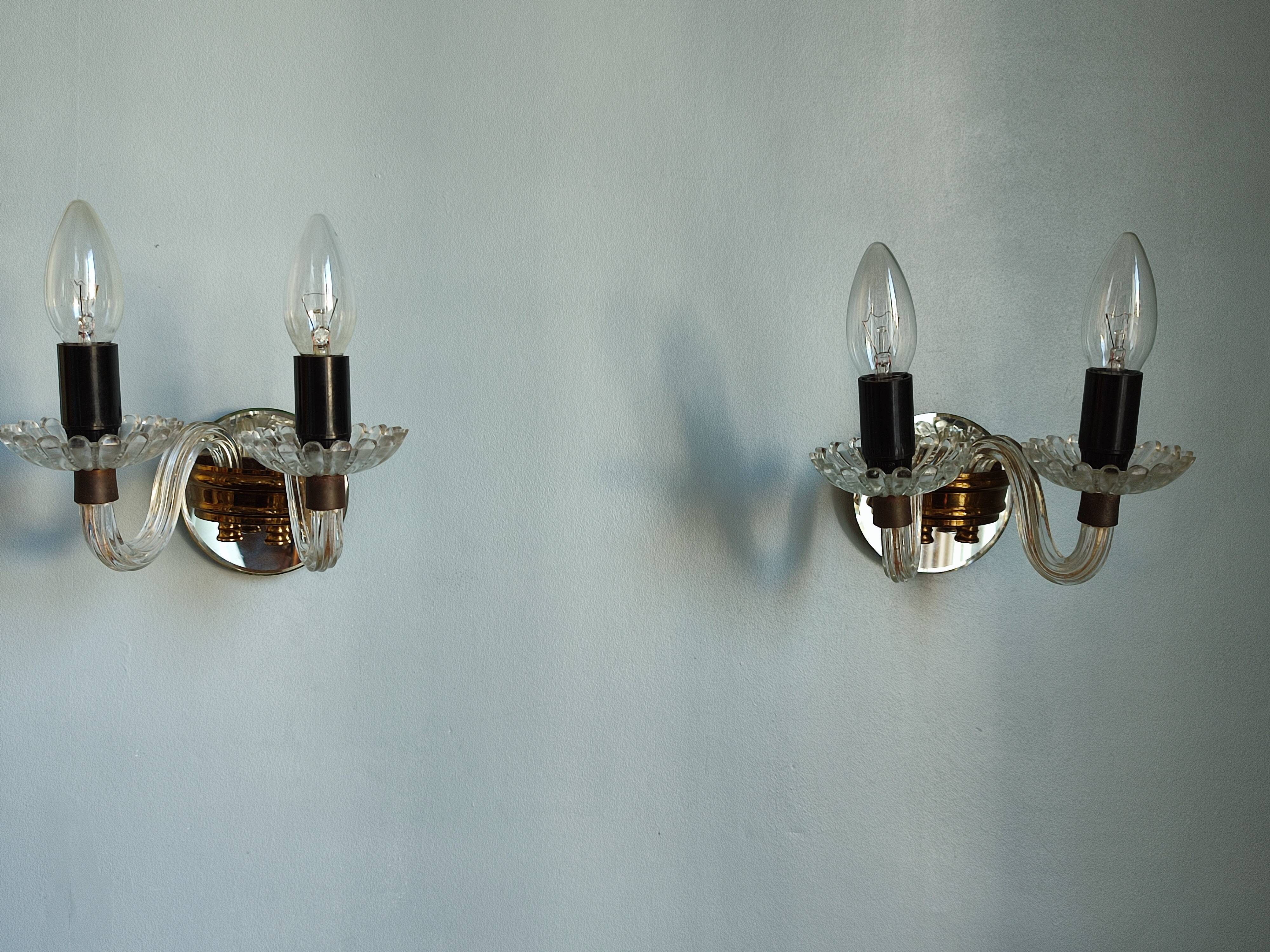 Pair of vintage glass/mirror two-arm wall lights