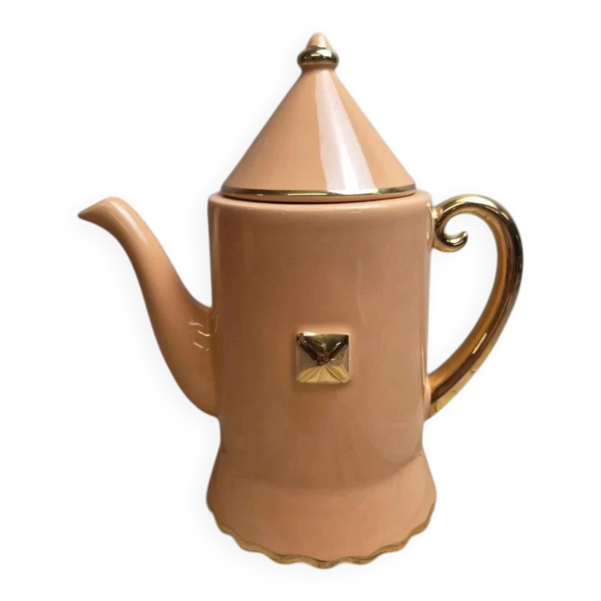 Vintage teapot Artichoke I.c.b. France peach pink and gilding