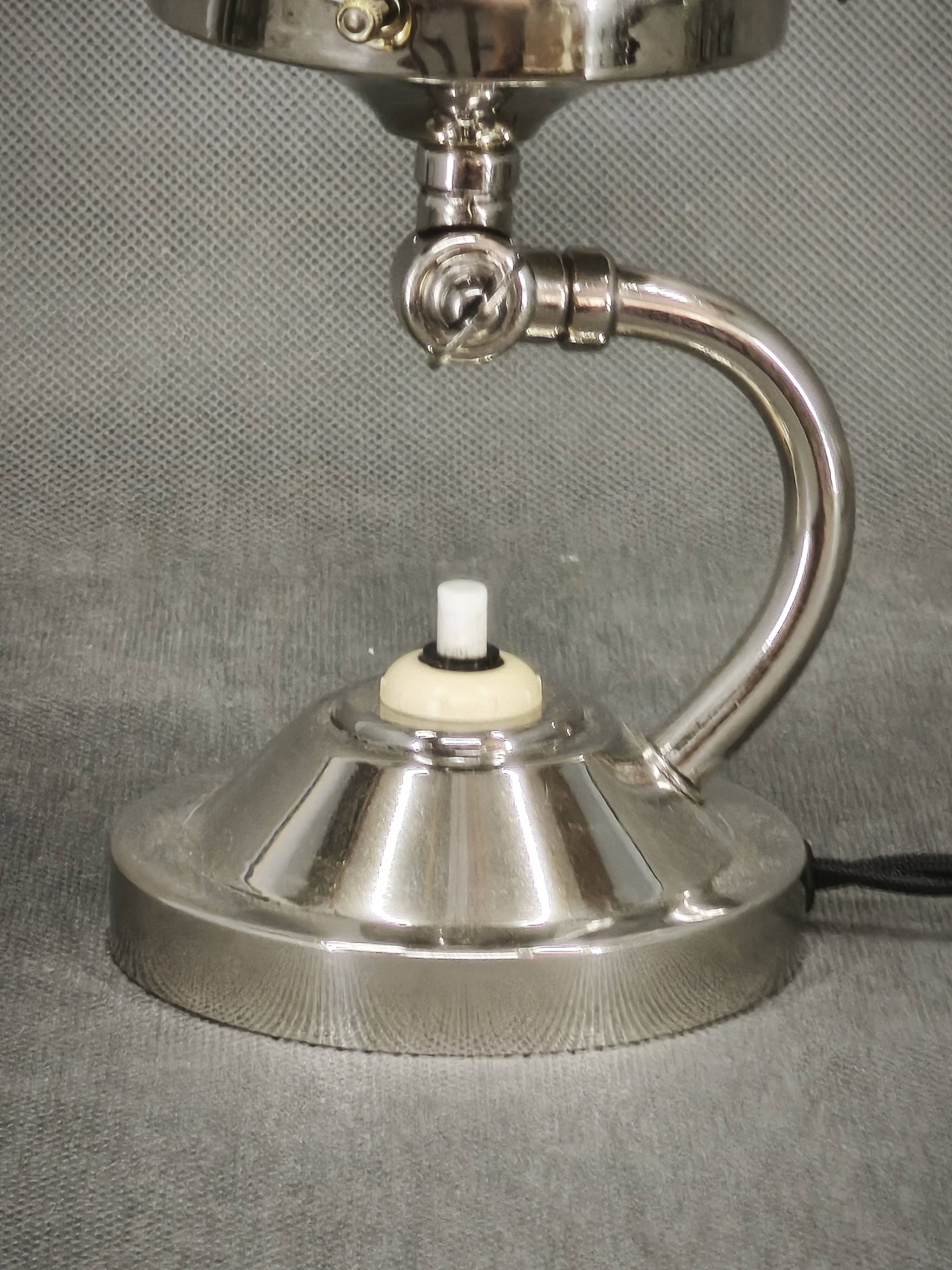 1930s Bauhaus Nickel and Opaline Glass Table Lamp, Czechoslovakia