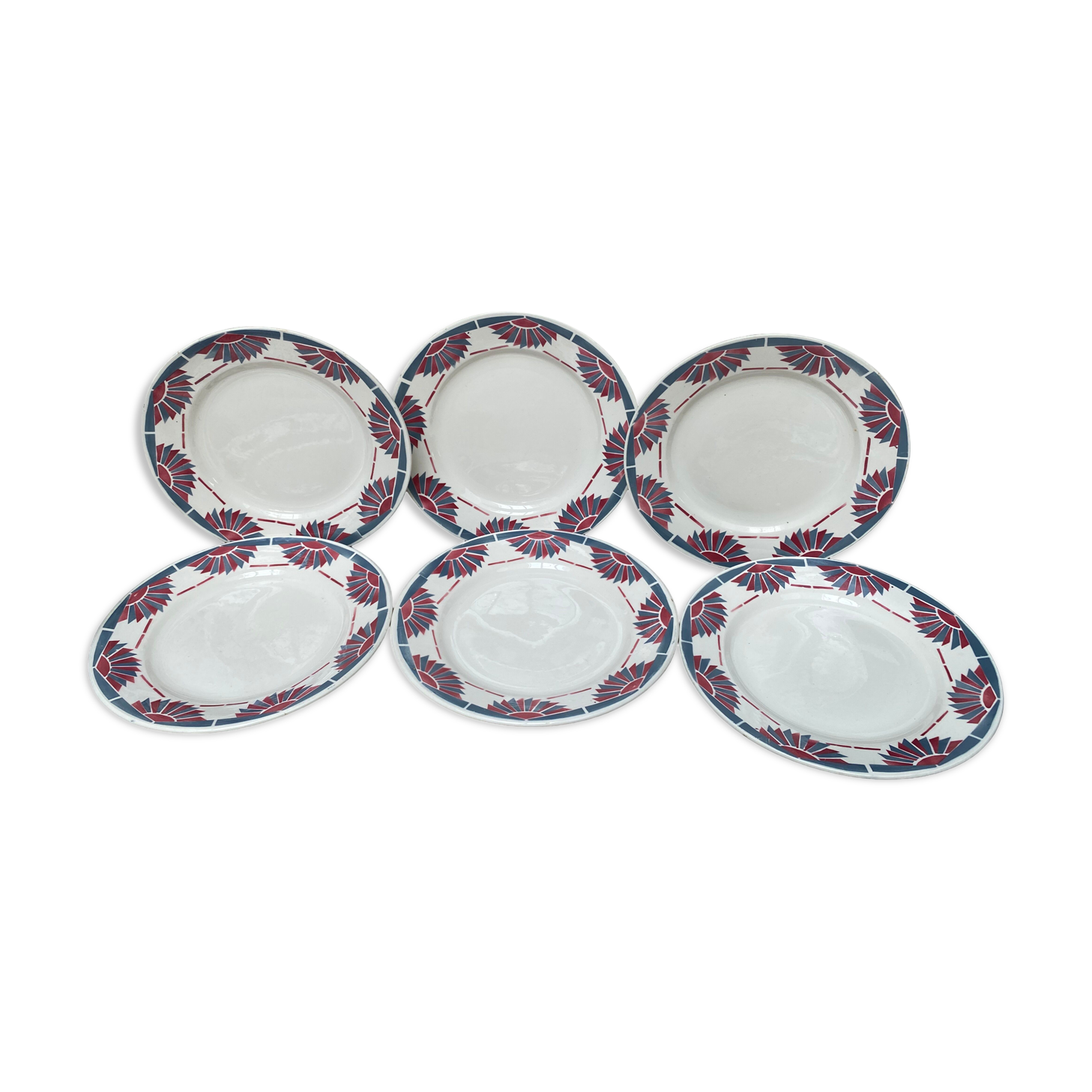 Lot De 9 Petites Assiettes En Porcelaine Art Déco Motifs Argent - Fabrication Française M&S - Occasion