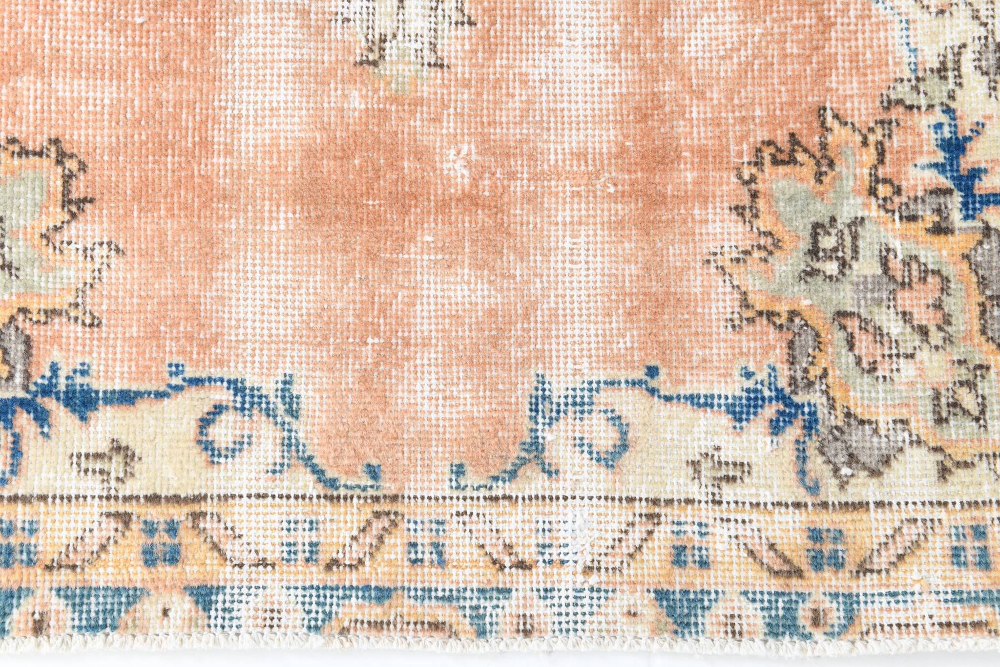 3x6 Rug For Living Room Pale Orange Blue Handmade Turkish Rug, 104x176Cm