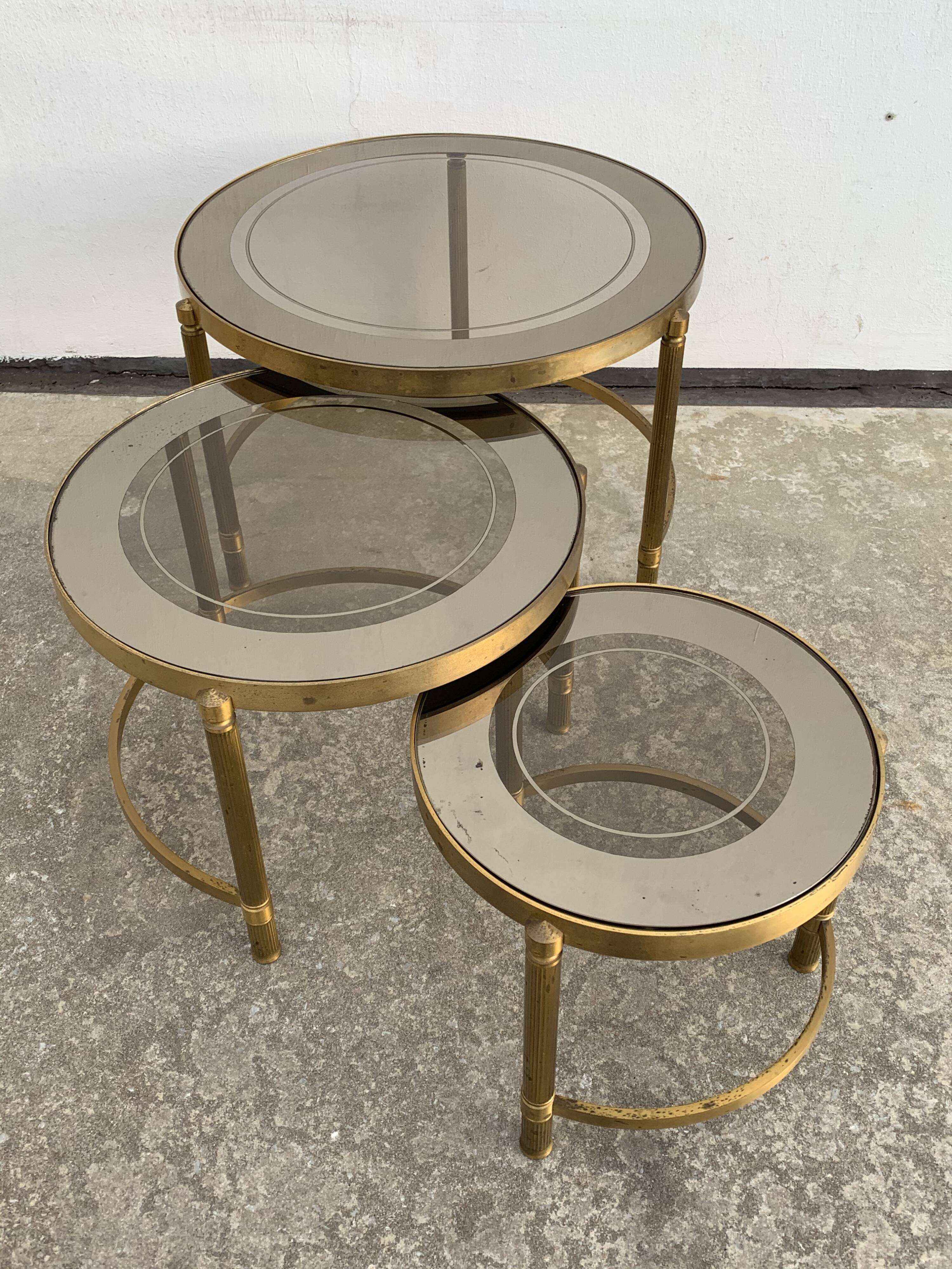 Three round brass tables 1970