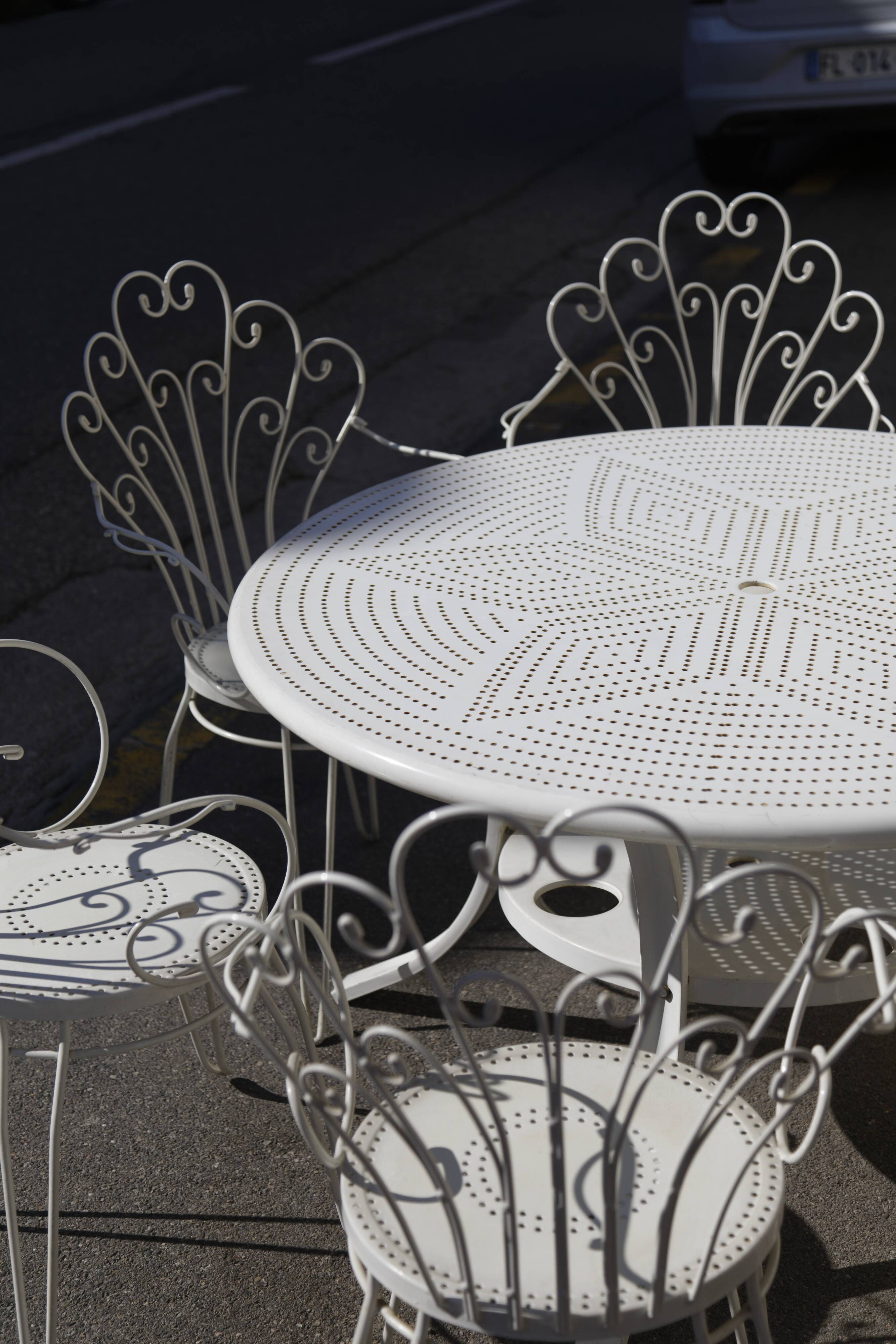 Set table + 6 armchairs garden Wrought iron 80s