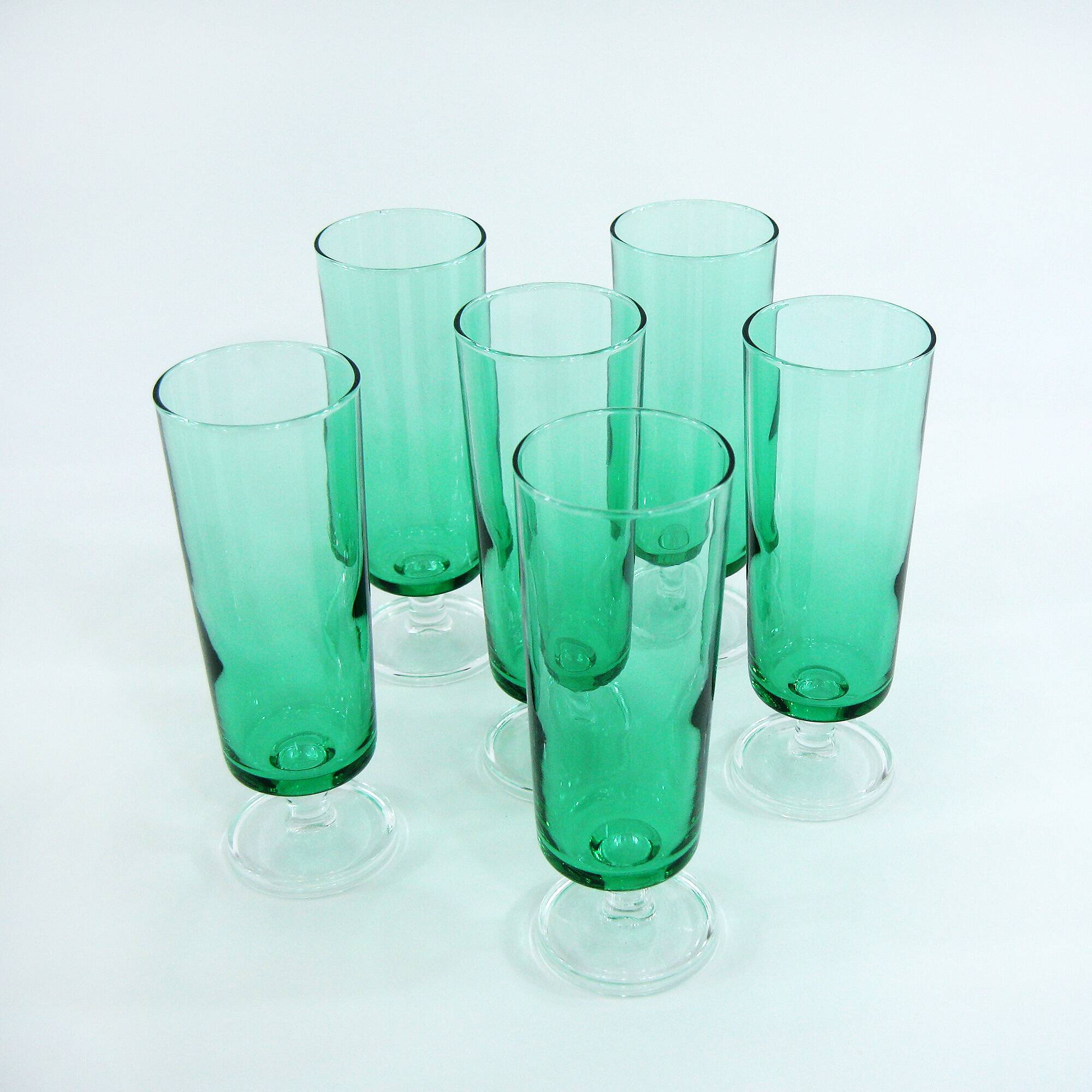 6 vintage mint green champagne flutes - Luminarc Arcoroc France