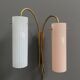 Brass wall lamp with a pink and a blue glass shade 1960s