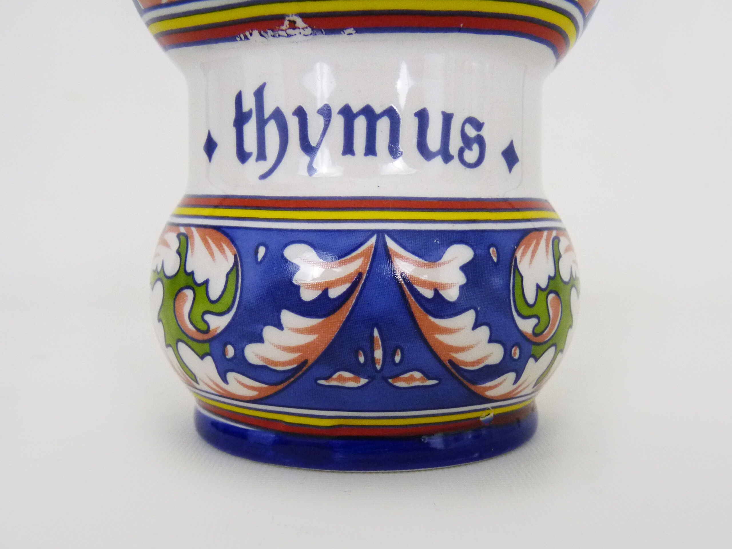 Old apothecary pot, ceramic Thymus medicine jar, 70 80s