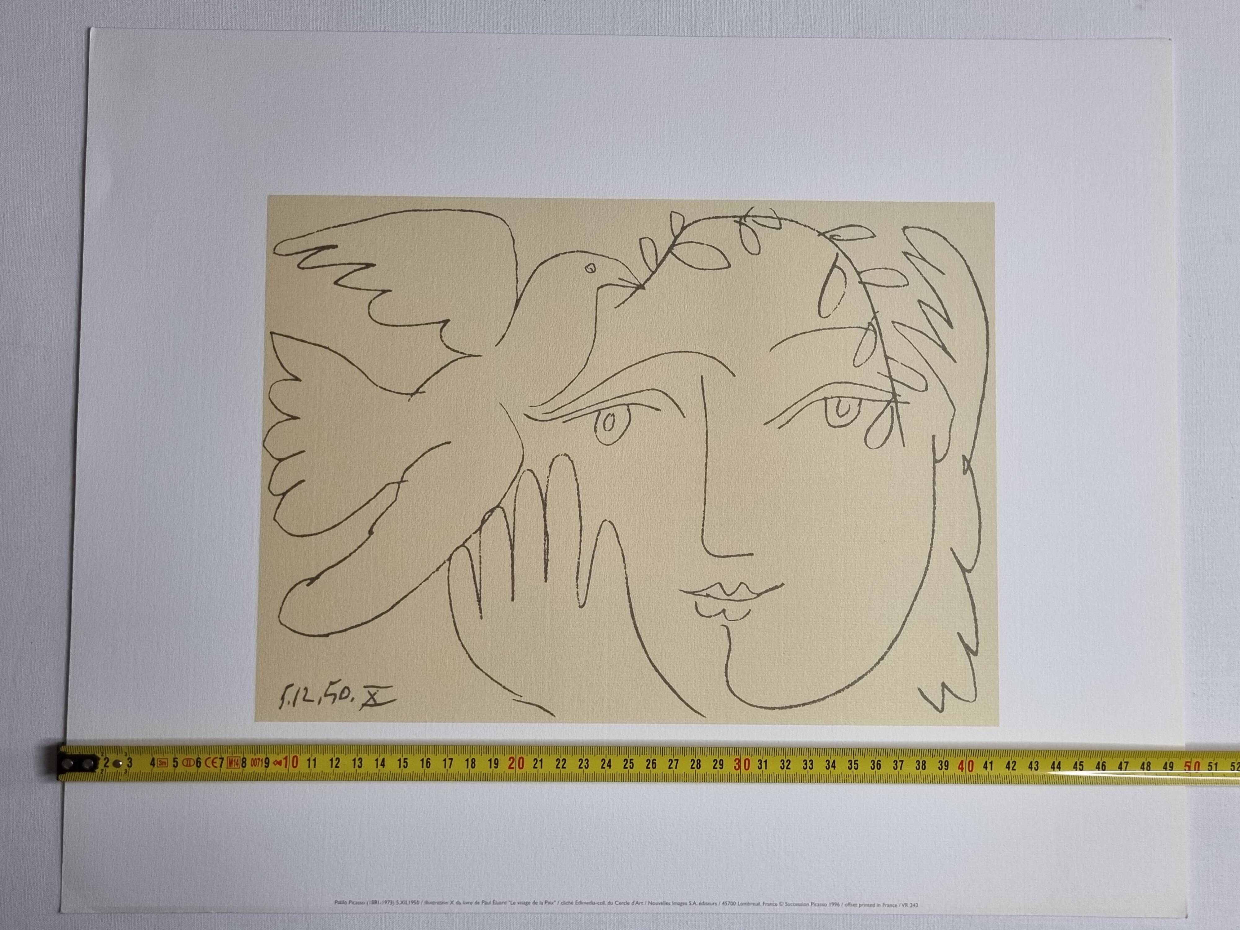Vintage offset print after Pablo Picasso, "The Face of Peace", 40 x50 cm