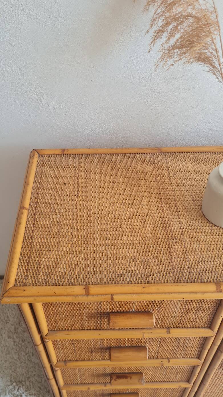 Vintage rattan chest of drawers