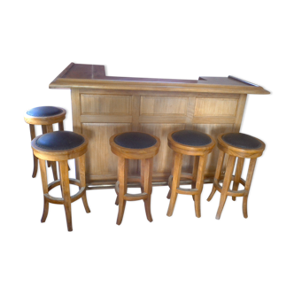 Bar et tabourets en teck