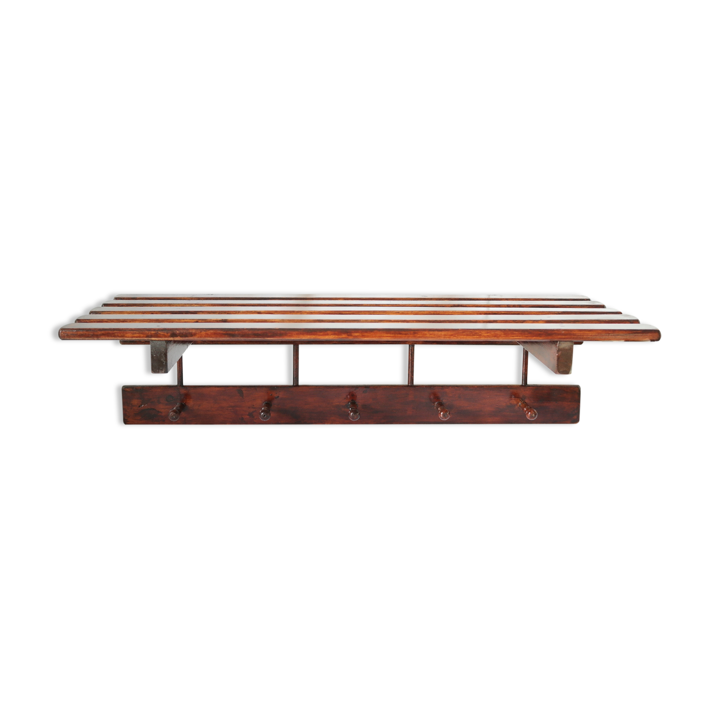 Vintage dark wood wall coat rack