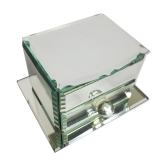 Jewelry box in bevelled glass, mirror, old art deco style