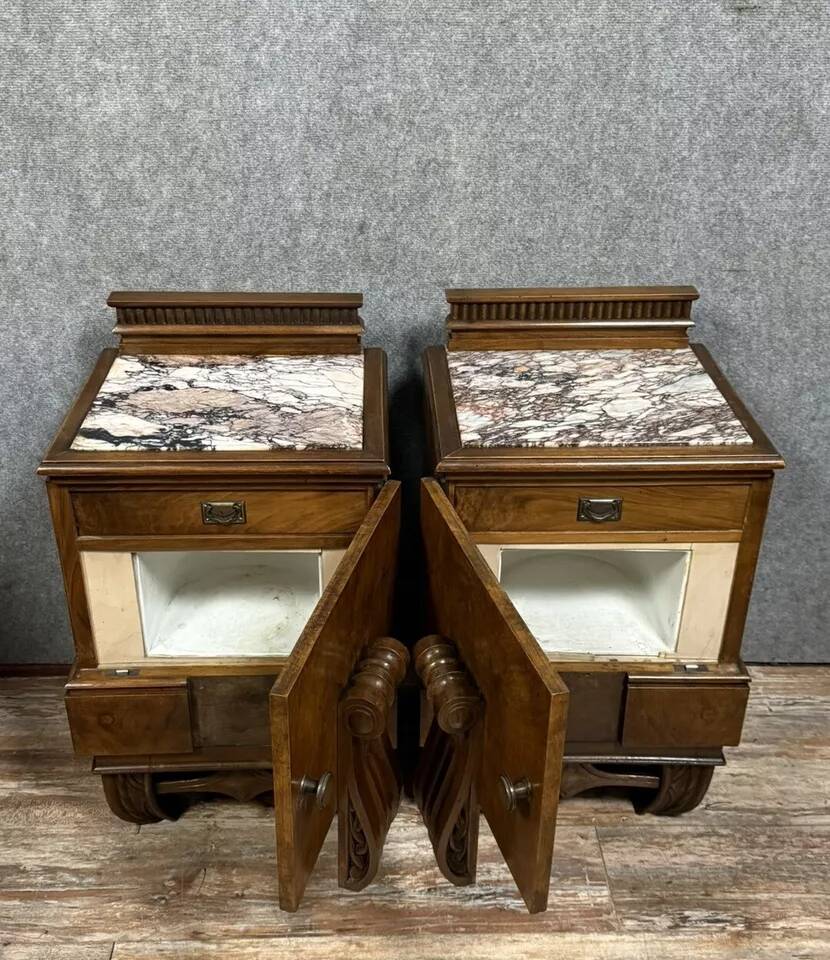 Pair of Art Deco period mahogany bedside tables circa 1930