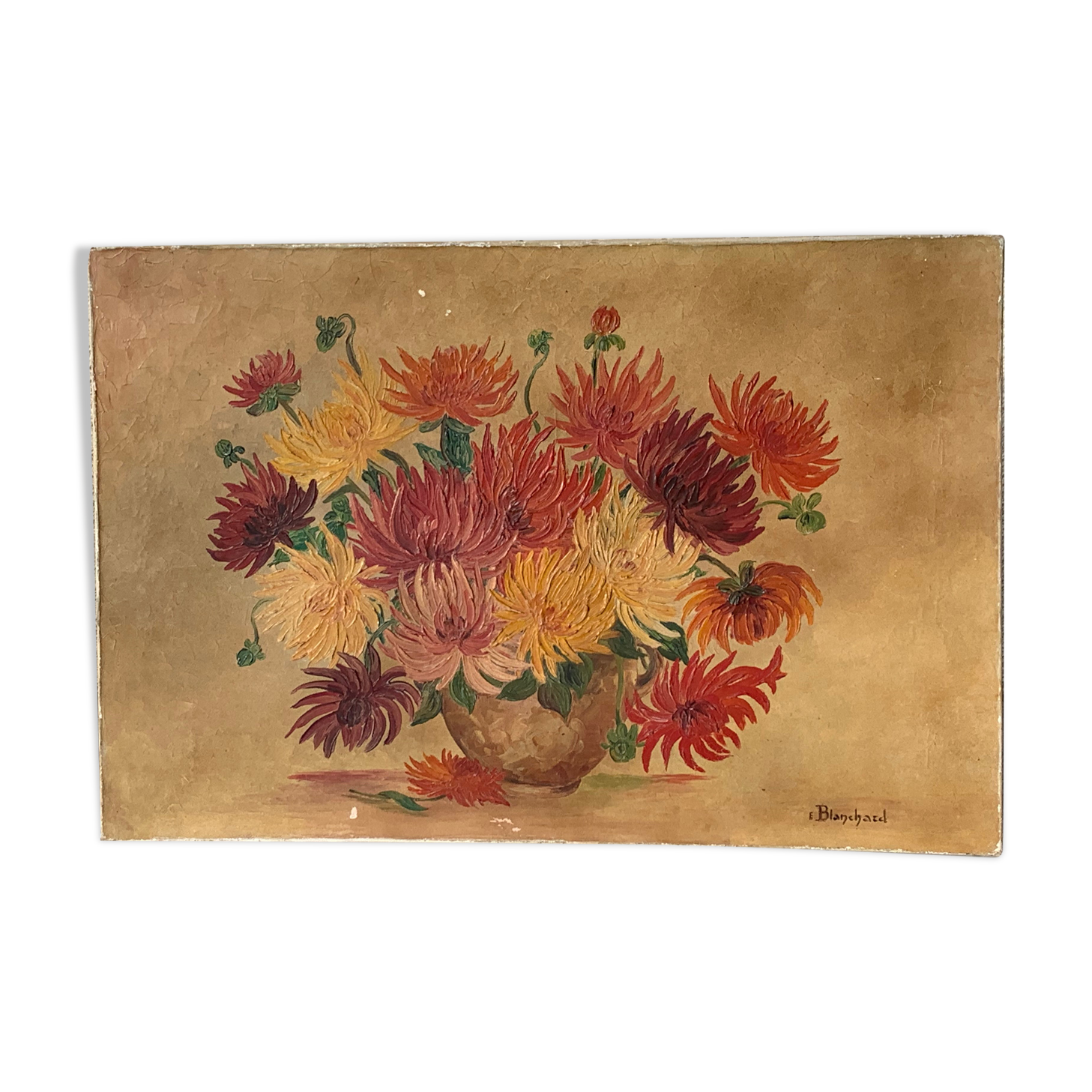 Painting the bouquet of vintage dahlias signed Blanchard