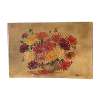 Painting the bouquet of vintage dahlias signed Blanchard