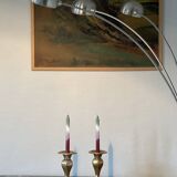 Pair of brass candlesticks, old octagonal base candlestick