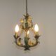 French Vintage 3 Light Cage Chandelier Hand Painted Floral Design