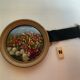 Old small round frame curved glass natural dried flowers