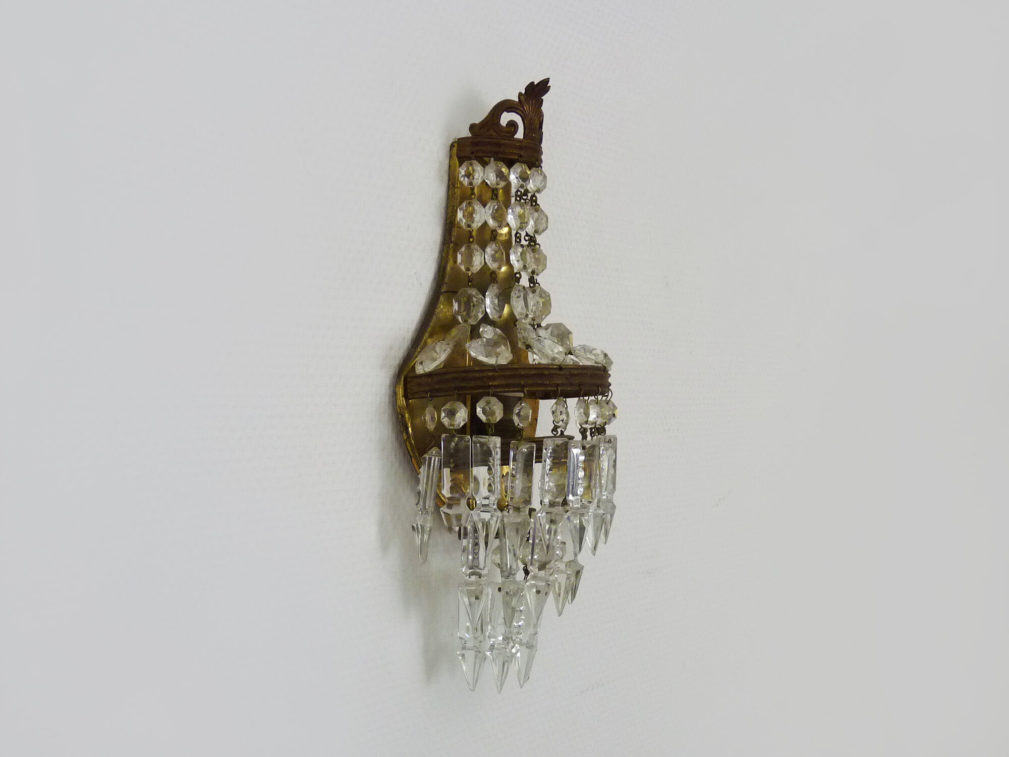 Old vintage bronze hot air balloon wall lamp with glass grapevines. Year 50 60