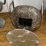 Pair of italian swivel armchairs in chrome-plated metal and piton imitation fabrics