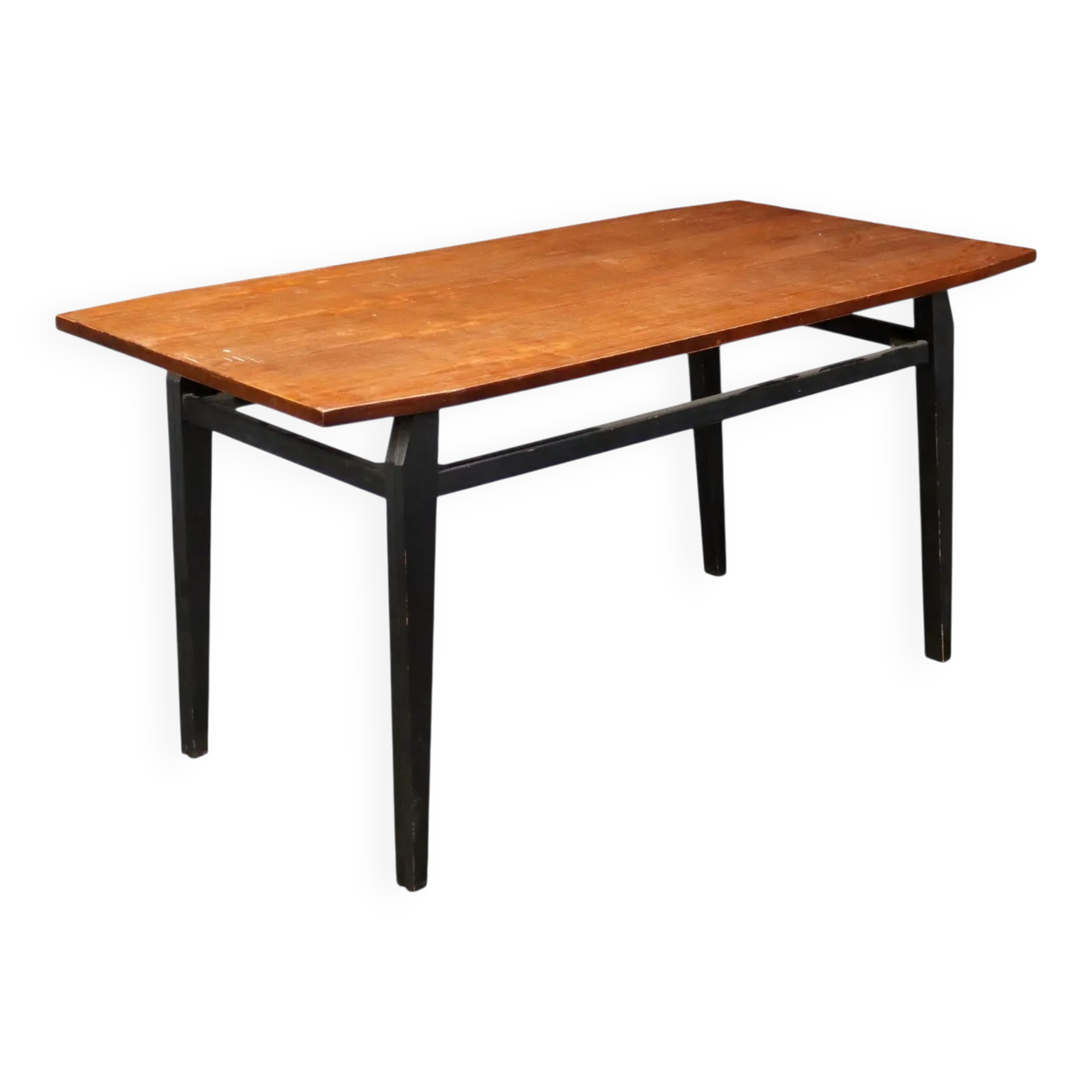 Vintage Italian table from the 1960s in stained ebony wood, with a teak veneer top.