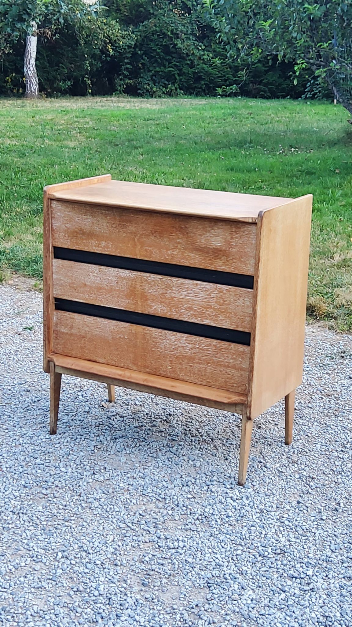 Vintage Gérard Guermonprez chest of drawers with 3 compass feet from the 50s