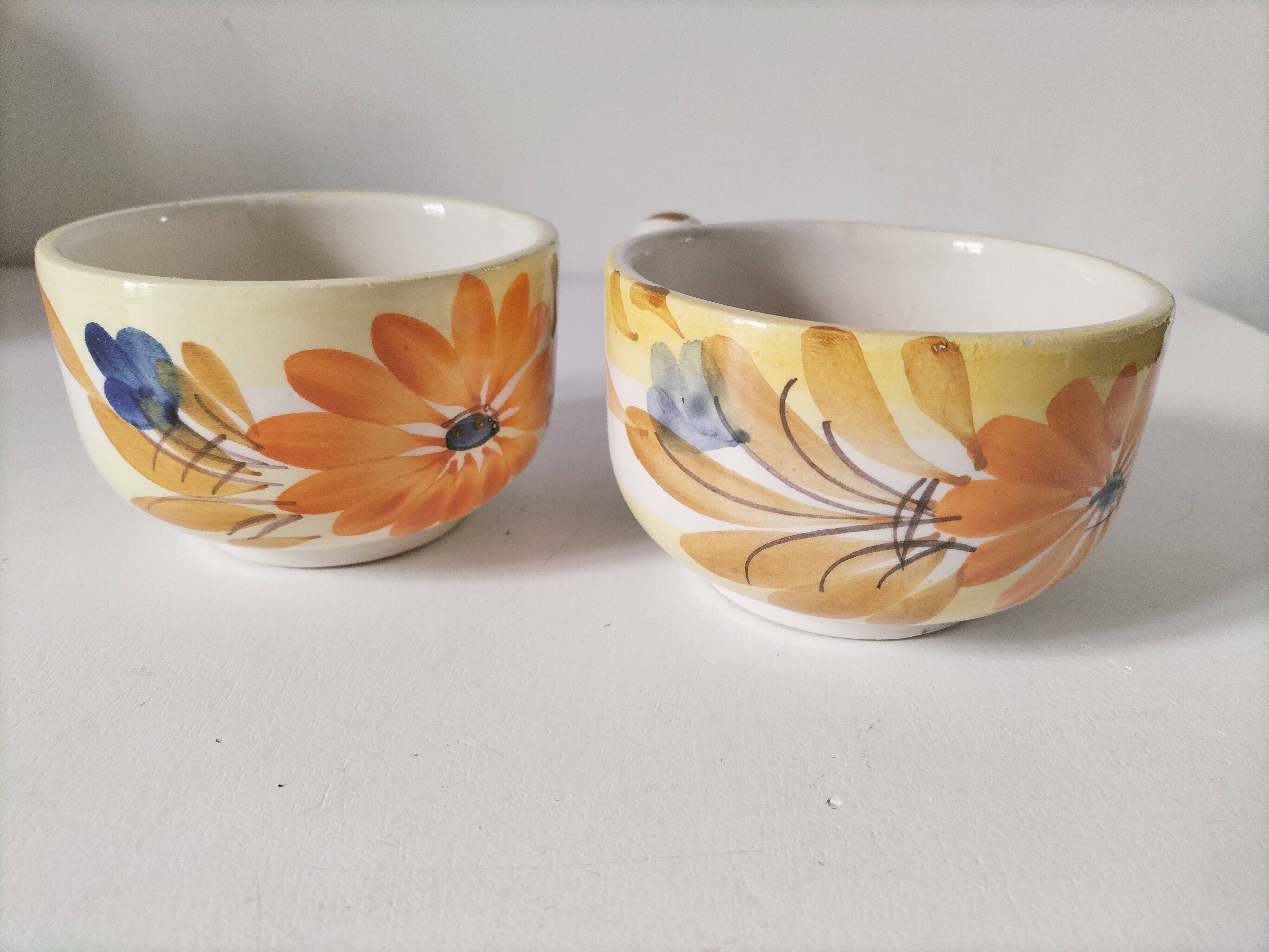 Two large vintage hand-painted mugs – Orange and blue flowers