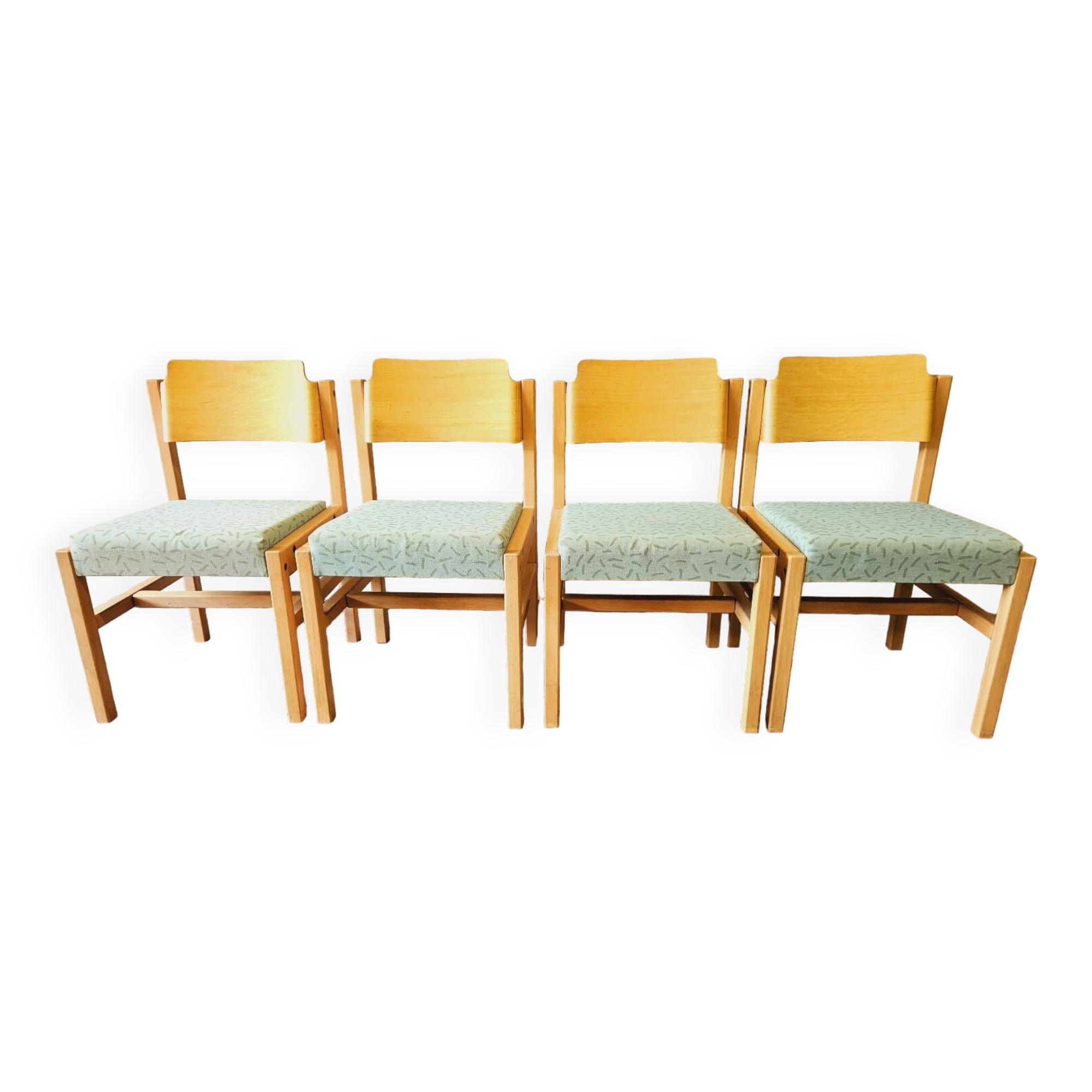 Set of 4 wooden and fabric chairs, 70s