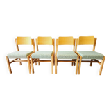 Set of 4 wooden and fabric chairs, 70s