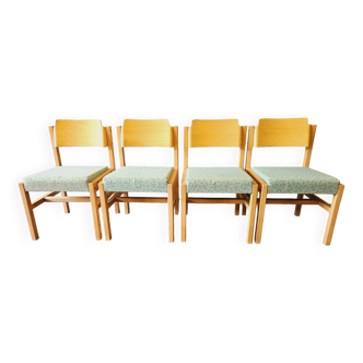 Set de 4 chaises en bois et tissu, années 70