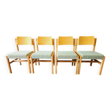 Set de 4 chaises en bois et tissu, années 70