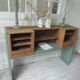 Console made with some old walnut elements. Unique smoky green piece.