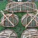 Set of 4 armchairs and 1 vintage rattan bench (5 pieces) inseparable.