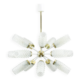 Vintage Sputnik Chandelier: Brass & Textured Glass, Mid-Century Modern Ligh