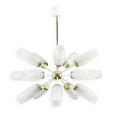 Lustre Spoutnik vintage : laiton et verre texturé, éclairage moderne du milieu du siècle