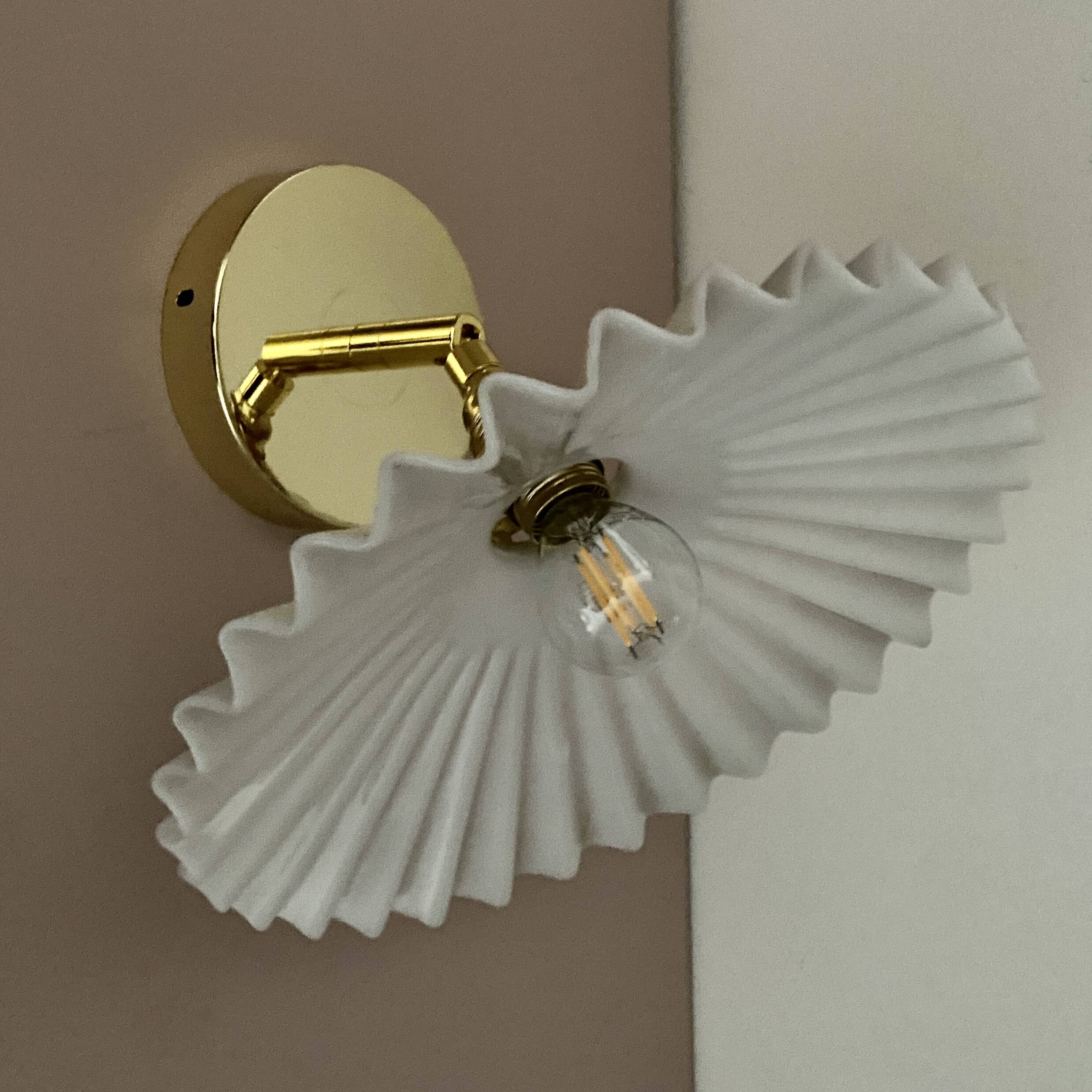 Vintage lampshade wall light in white opaline