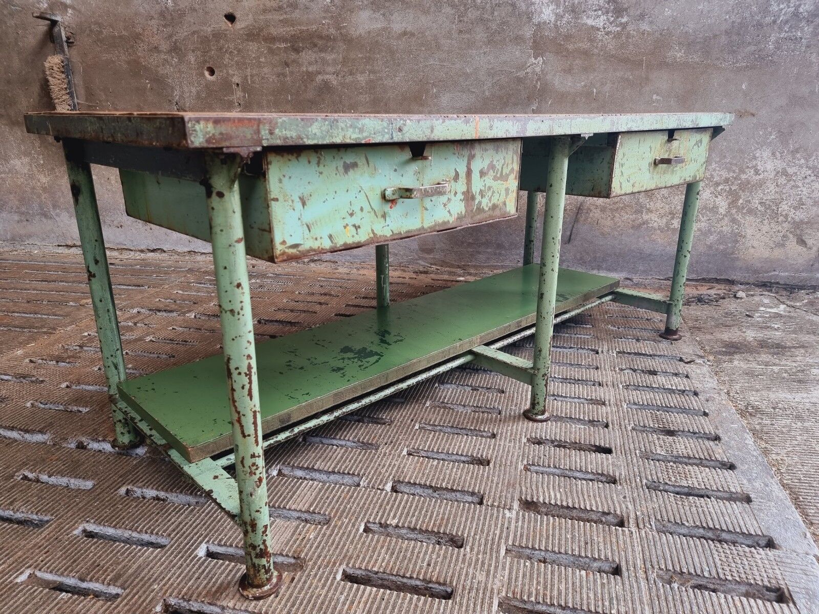 Old workbench kitchen island steel with wood