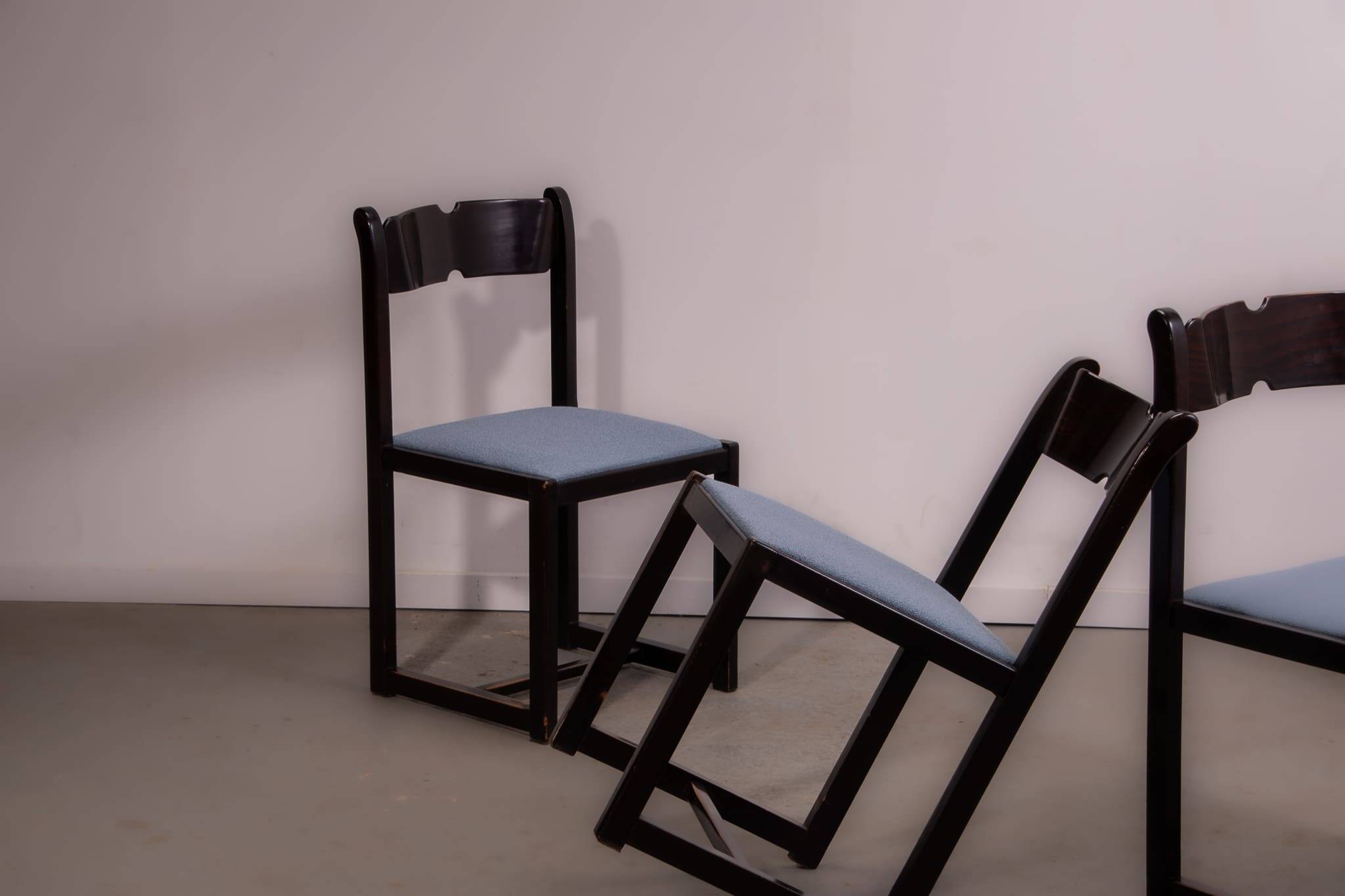 Italian beech and boucle dining chairs