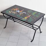 Vintage 1950 coffee table side table ceramic & metal hunting