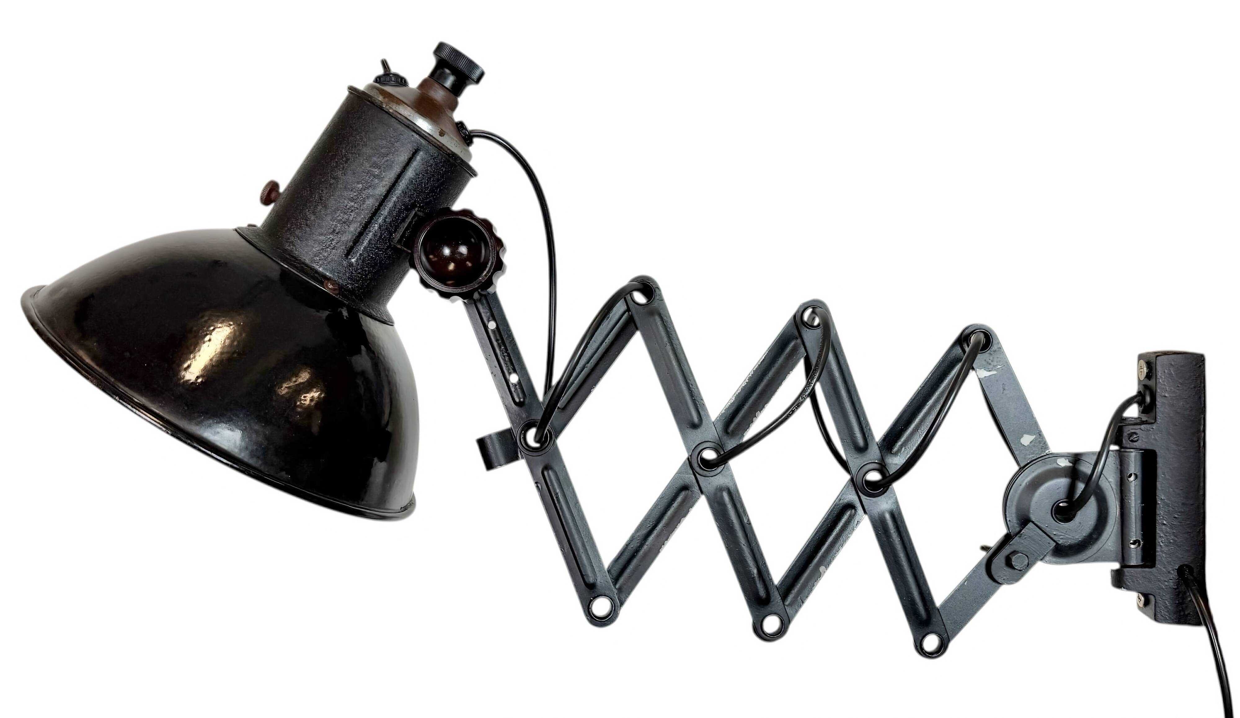Industrial Black Enamel Scissor Wall Lamp, 1950s
