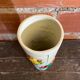 Old Rolled Vase Beige Ceramic Polychrome Flower Decor Vintage #D