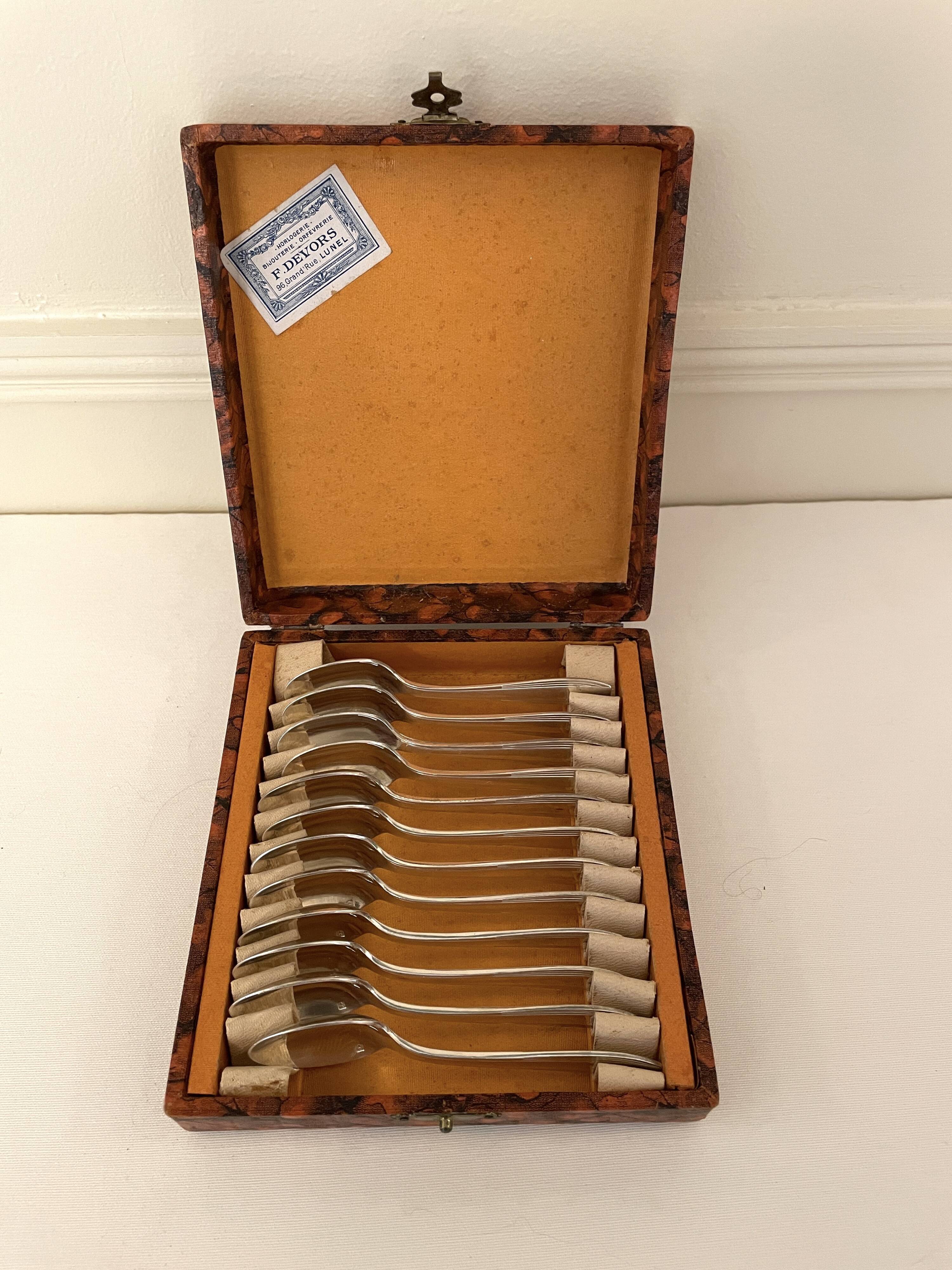 12 small antique silver-plated metal spoons by Christofle - Art Deco
