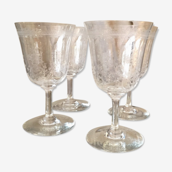 Suite of 4 glasses of water baccarat model lafayette decor arabesque vegetale