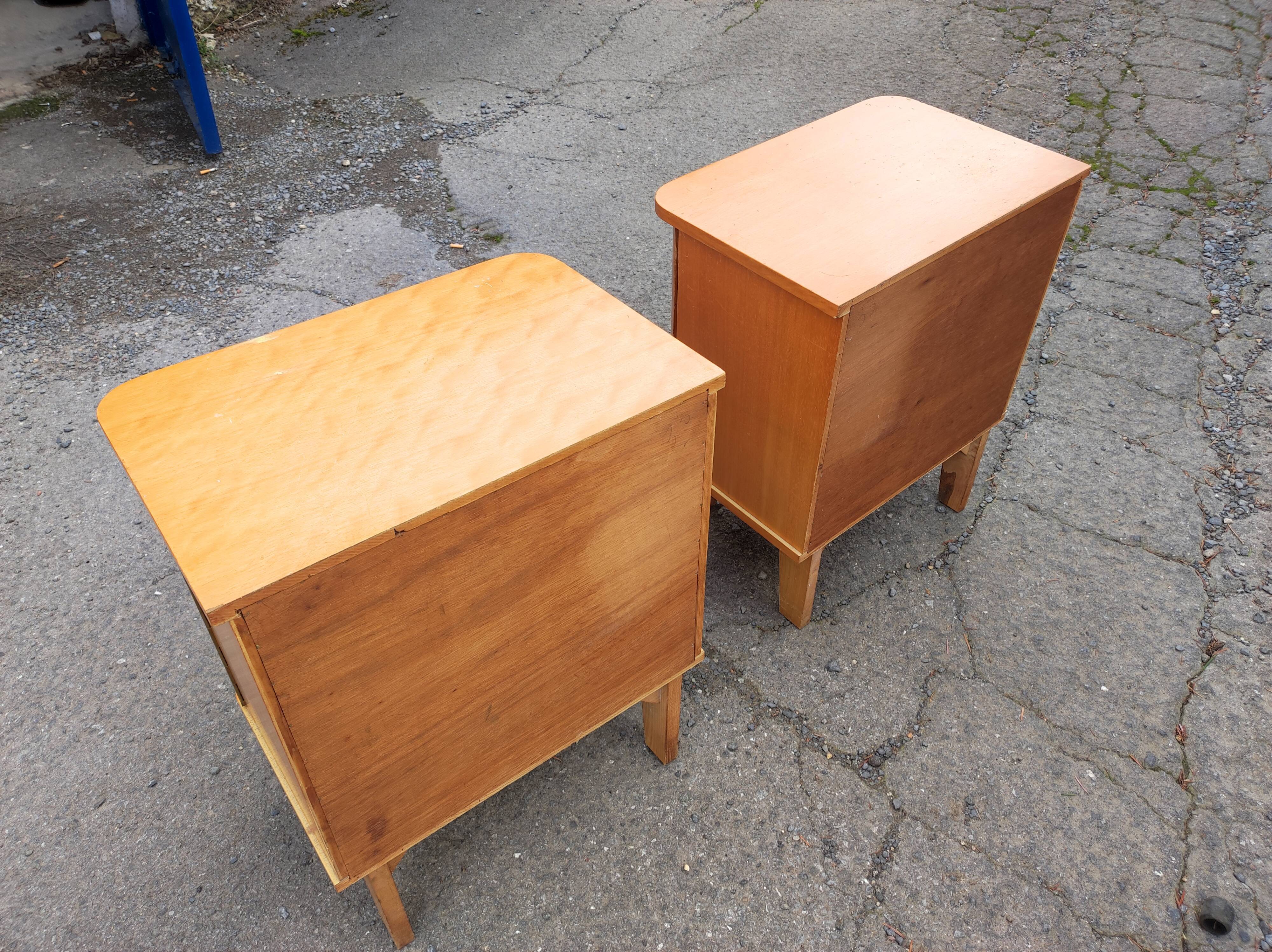 Pair of vintage curved wood bedside tables art deco style