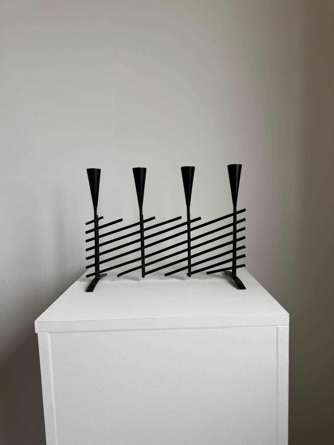 Vintage brutalist candelabrum in black metal