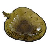 Indian green glass fruit bowl with grape decoration in strawberry shape.