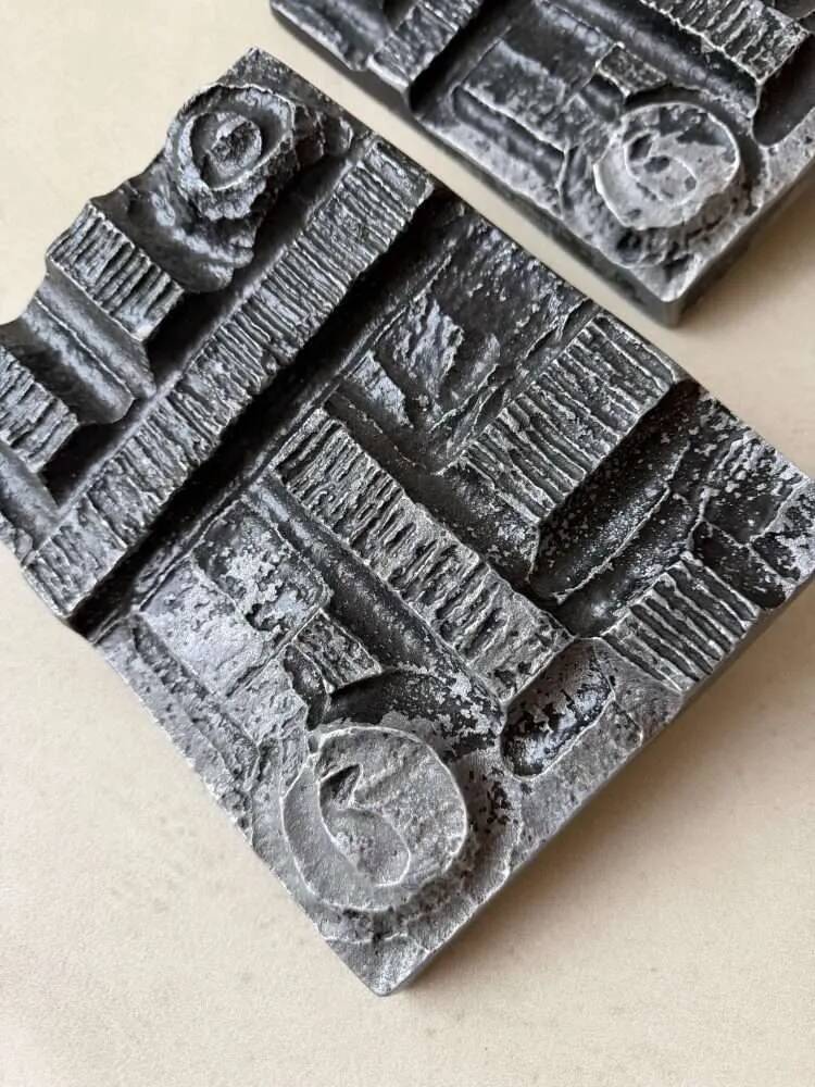 Brutalist cast iron door knobs 1970s sculptural design set