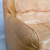 Brutalistic italian leather living room set, 1970, set of 2