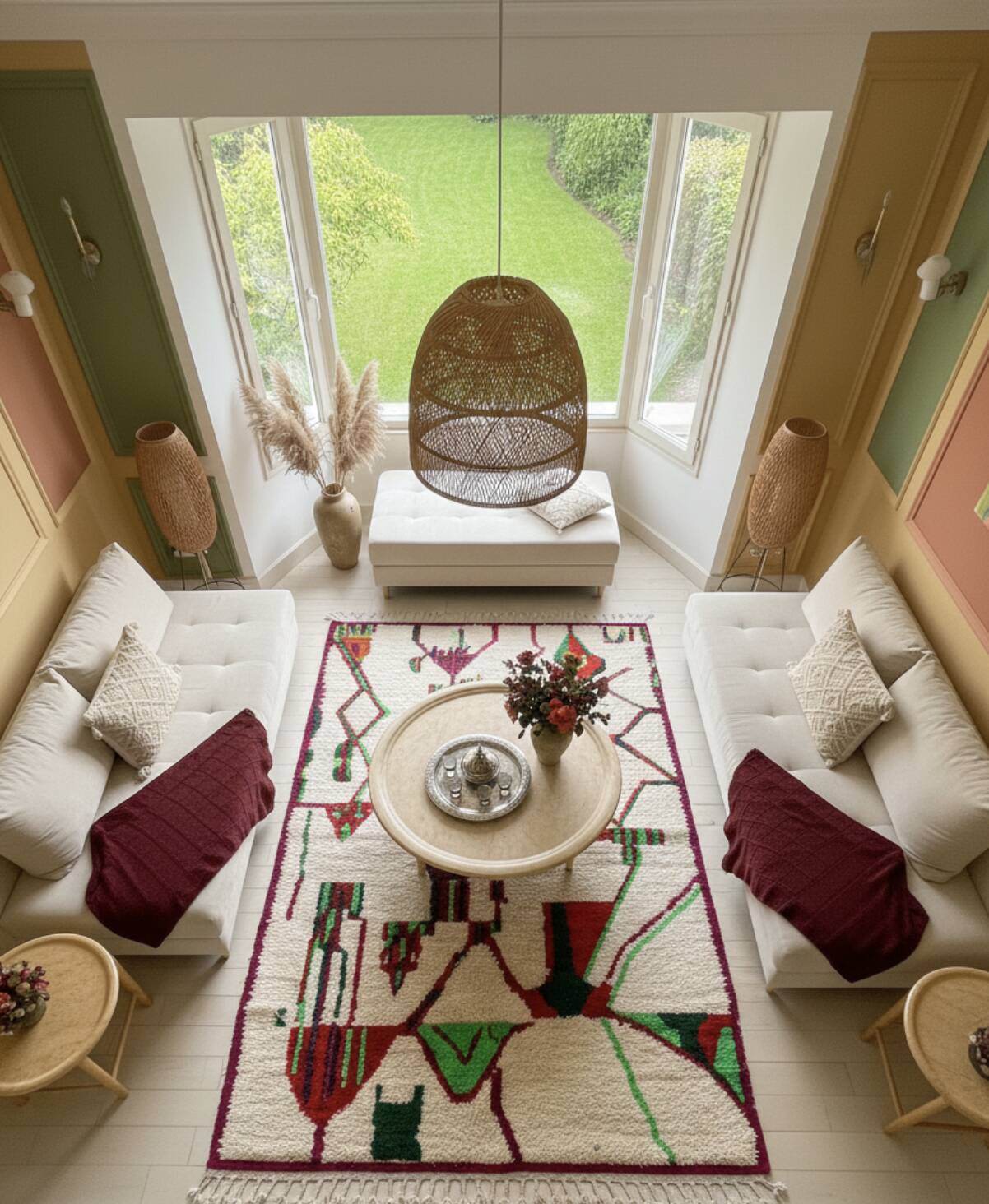 Moroccan Berber rug in cream wool, abstract patterns - 263x160 cm
