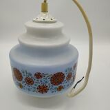 Vintage pendant lamp in seventies screen-printed opaline